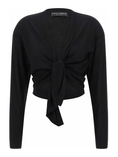 Dolce & Gabbana Lightweight Cropped Cashmere Cardigan With Long Sleeves In Black
