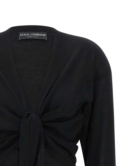 Dolce & Gabbana Lightweight Cropped Cashmere Cardigan With Long Sleeves In Black