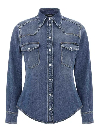 Dolce & Gabbana Denim Cotton Shirt With Chest Pockets In Blue