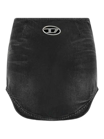 Diesel Denim Mini Skirt With Oval D Logo In Black