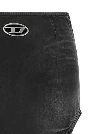 Diesel Denim Mini Skirt With Oval D Logo In Black