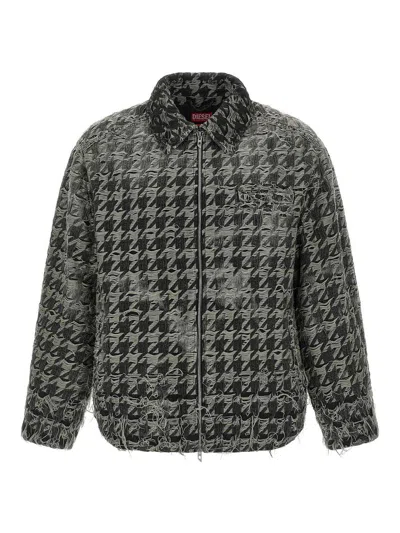 Diesel Jacket In Houndstooth-weave Denim In Black