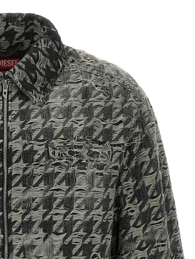 Diesel Jacket In Houndstooth-weave Denim In Black