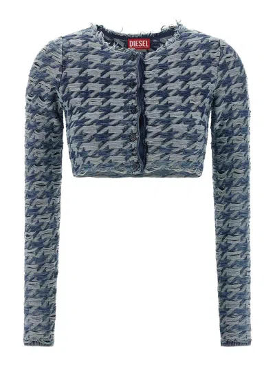 Diesel Long Sleeve Cropped Houndstooth Top In Blue
