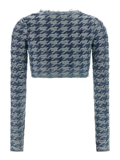 Diesel Long Sleeve Cropped Houndstooth Top In Blue