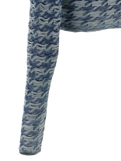 Diesel Long Sleeve Cropped Houndstooth Top In Blue