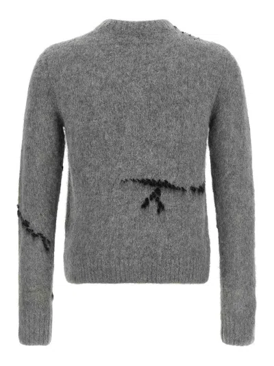 Dries Van Noten Mouche Embroidered Wool Sweater In Gray