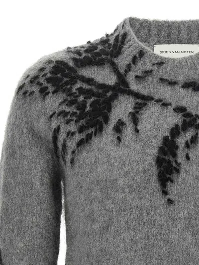 Dries Van Noten Mouche Embroidered Wool Sweater In Gray
