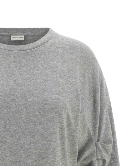 Dries Van Noten T-shirt With Pleated Sleeves Heynas In Gray