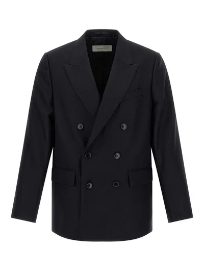 Dries Van Noten Double Breasted Wool Jacket With Notched Lapels In Blue