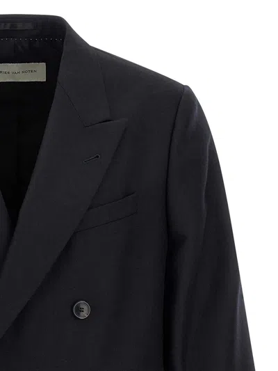 Dries Van Noten Double Breasted Wool Jacket With Notched Lapels In Blue