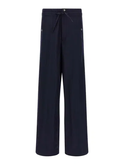 Dries Van Noten Wide Black Cotton Trousers In Blue
