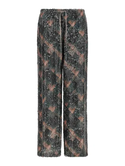 Dries Van Noten Waistband Pants Wide Leg Textured Fabric In Green