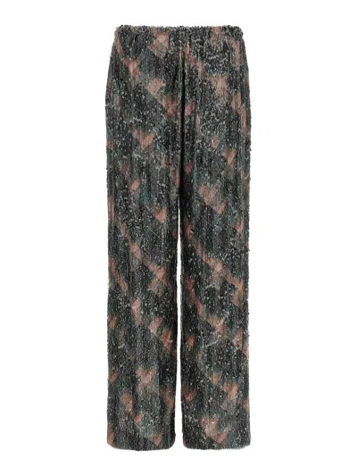 Dries Van Noten Waistband Pants Wide Leg Textured Fabric In Green