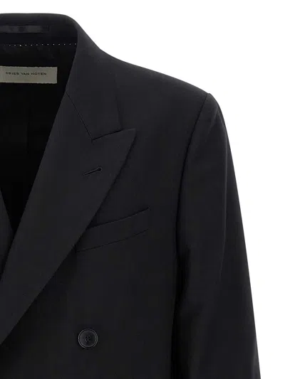 Dries Van Noten Double Breasted Wool Jacket With Notched Lapels In Black