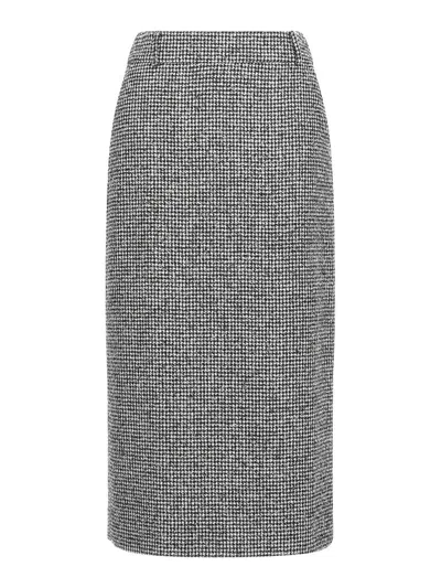Ermanno Scervino Houndstooth Sheath Longuette Skirt With Back Split In Gray
