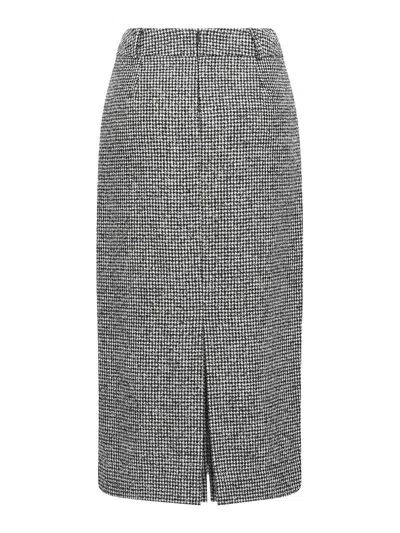 Ermanno Scervino Houndstooth Sheath Longuette Skirt With Back Split In Gray
