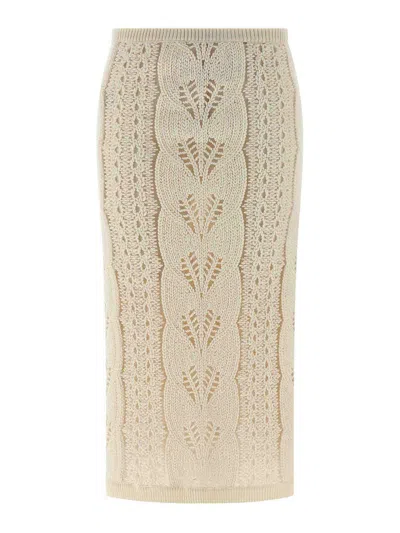 Ermanno Scervino Longuette Tricot Wool Skirt With Tulle Lining In White