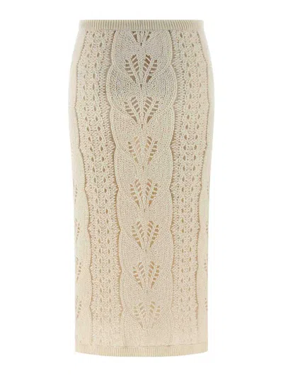 Ermanno Scervino Longuette Tricot Wool Skirt With Tulle Lining In White