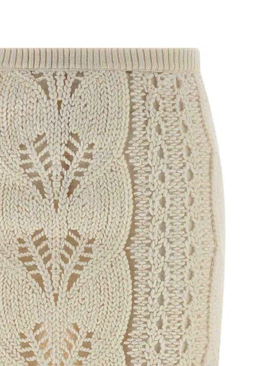 Ermanno Scervino Longuette Tricot Wool Skirt With Tulle Lining In White