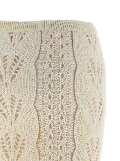 Ermanno Scervino Longuette Tricot Wool Skirt With Tulle Lining In White