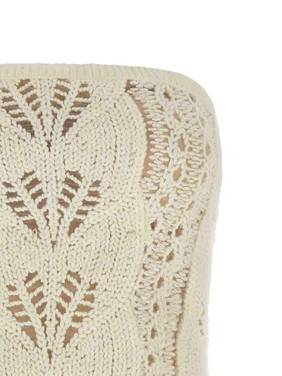 Ermanno Scervino Strapless Cropped Knit Top With Sheer Accents In White