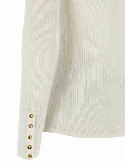 Elisabetta Franchi White Turtleneck Sweater With Logo Plaque On The Front In Silk Blend Woman In Pattern