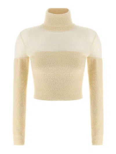 Elisabetta Franchi Brushed Insert Turtleneck Sweater Sweaters And Cardigans White In White