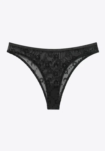 Marine Serre Moonogram Mesh Flock High-waist Panties In Black