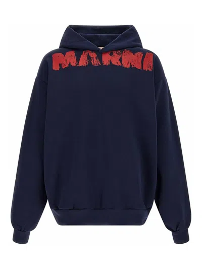 Marni Sweatshirt With Maxi Logo Print In Blue