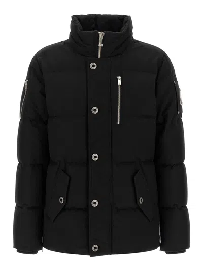 Moose Knuckles Forrestville Black Down Jacket With Fixed Hood And Logo Patch On The Sleeve In Cotton Blend Man In Black