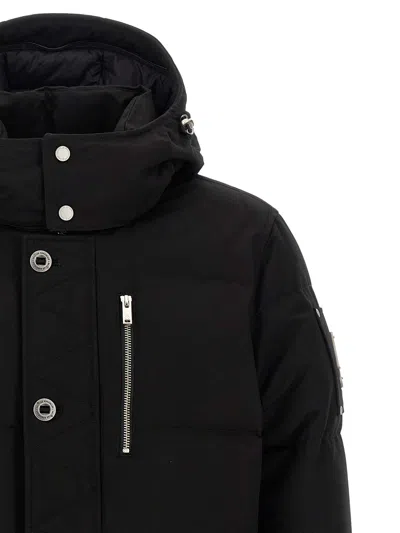 Moose Knuckles Forrestville Black Down Jacket With Fixed Hood And Logo Patch On The Sleeve In Cotton Blend Man In Black
