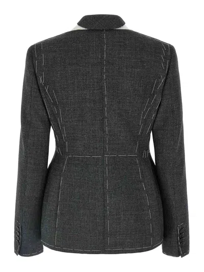 Moschino Embroidered Wool Canvas Jacket With Notch Lapel In Gray