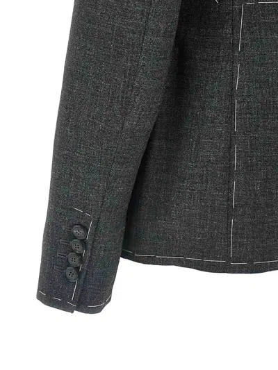 Moschino Embroidered Wool Canvas Jacket With Notch Lapel In Gray