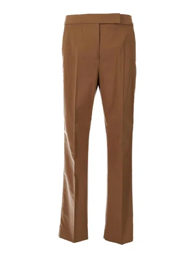 Max Mara Cotton Satin Trousers Back Pockets In Brown
