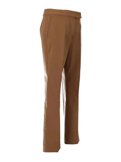 Max Mara Cotton Satin Trousers Back Pockets In Brown