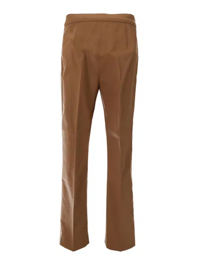 Max Mara Cotton Satin Trousers Back Pockets In Brown