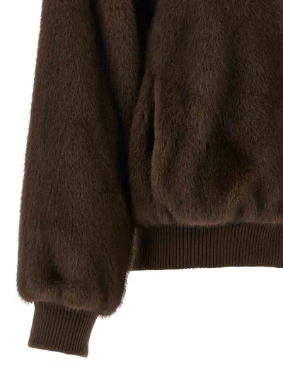 P.a.r.o.s.h . Faux Fur Bomber Jacket With Textured Appearance And Ribbed Details In Brown