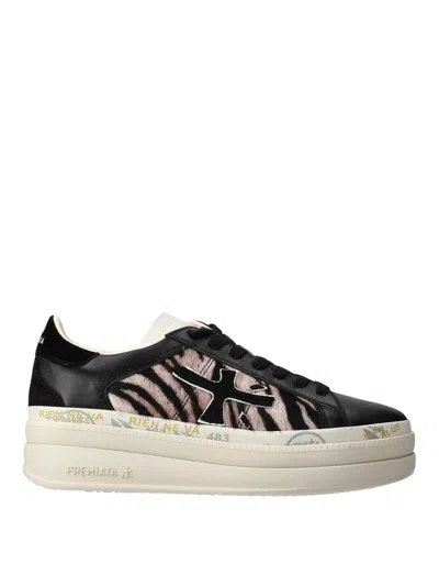 Premiata Sneakers Black/animalier Zebra In Orange