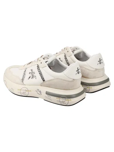 Premiata Leather And Suede Sneakers With Python Detailing In White