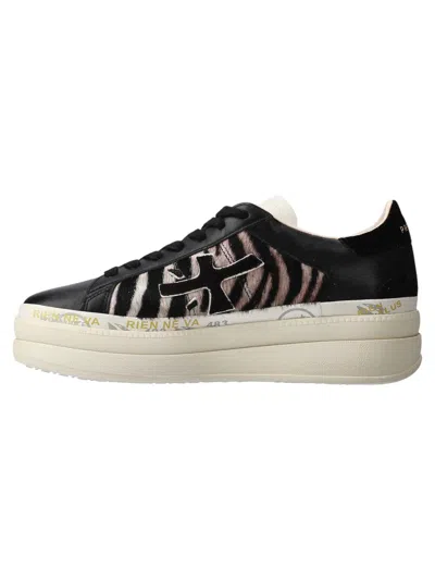 Premiata Sneakers Black/animalier Zebra In Orange