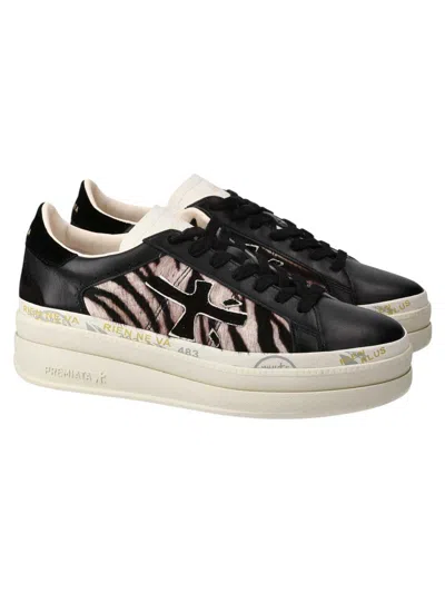 Premiata Sneakers Black/animalier Zebra In Orange