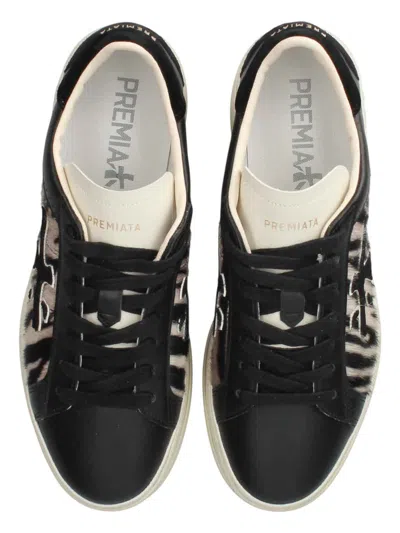 Premiata Sneakers Black/animalier Zebra In Orange