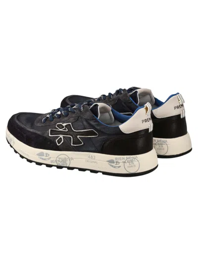 Premiata Layered White Sneakers With Textured Leather And Tpu Overlays In Blue