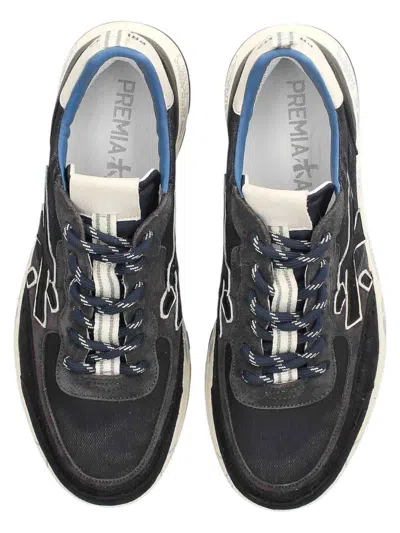 Premiata Layered White Sneakers With Textured Leather And Tpu Overlays In Blue