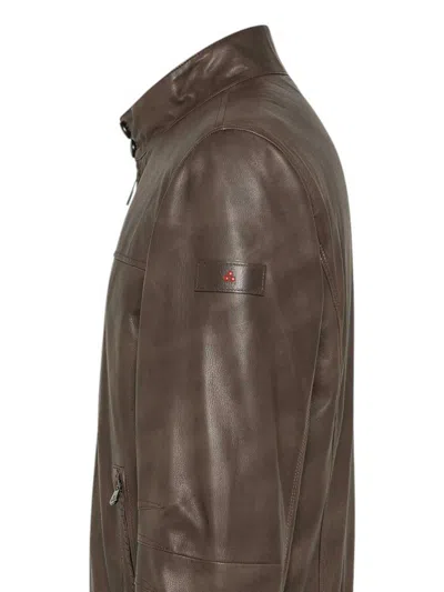 Peuterey Brown Vintage-effect Leather Bomber Jacket In Brown