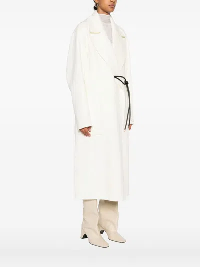 Sportmax Asymmetrical Wrap-style Long Coat In Soft Double Wool In White