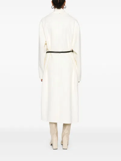 Sportmax Asymmetrical Wrap-style Long Coat In Soft Double Wool In White