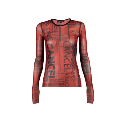 Una Berzina Women's Red Printed Sheer Mesh Top "cancel/print" In Multi