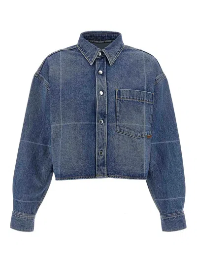 Alexander Wang Cropped Denim Shirt In Blue